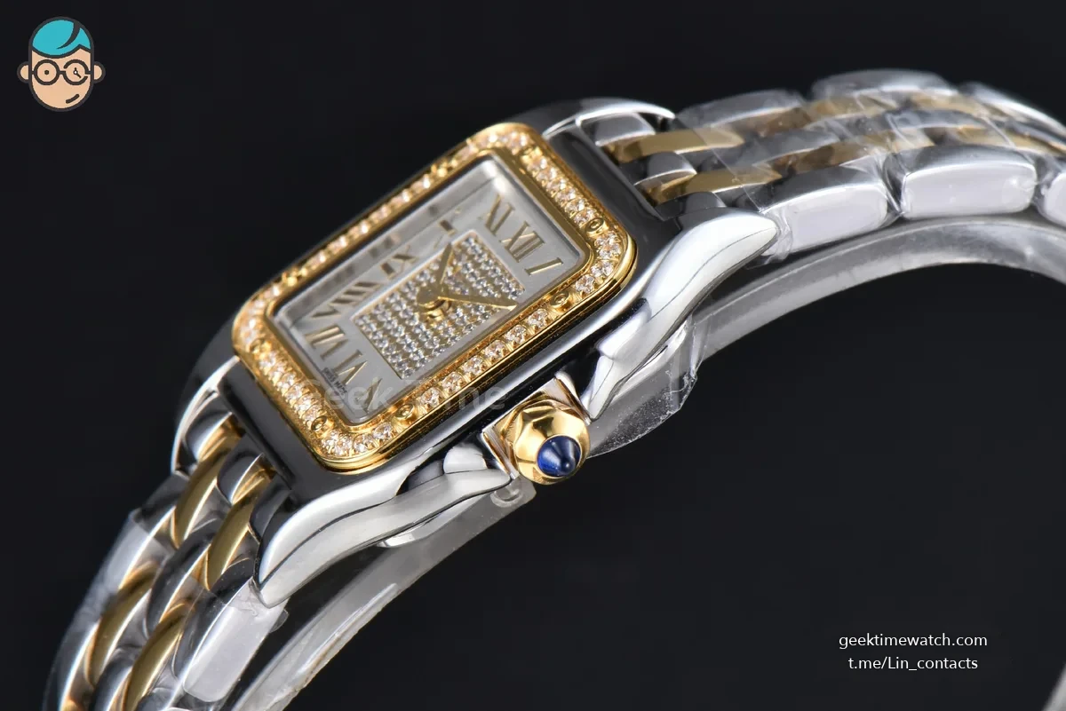Panthère 22mm AF SS/YG White Diamond Dial Diamond Bezel on SS/YG Bracelet Ronda Quartz