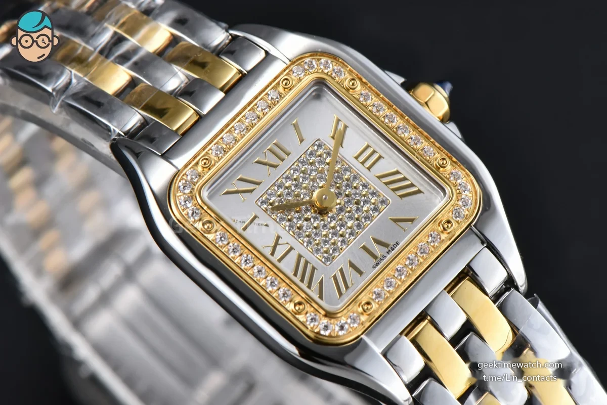 Panthère 22mm AF SS/YG White Diamond Dial Diamond Bezel on SS/YG Bracelet Ronda Quartz