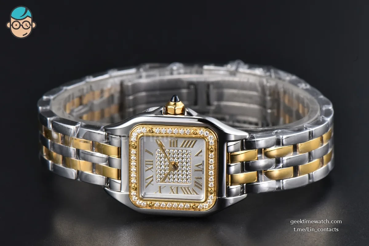 Panthère 22mm AF SS/YG White Diamond Dial Diamond Bezel on SS/YG Bracelet Ronda Quartz