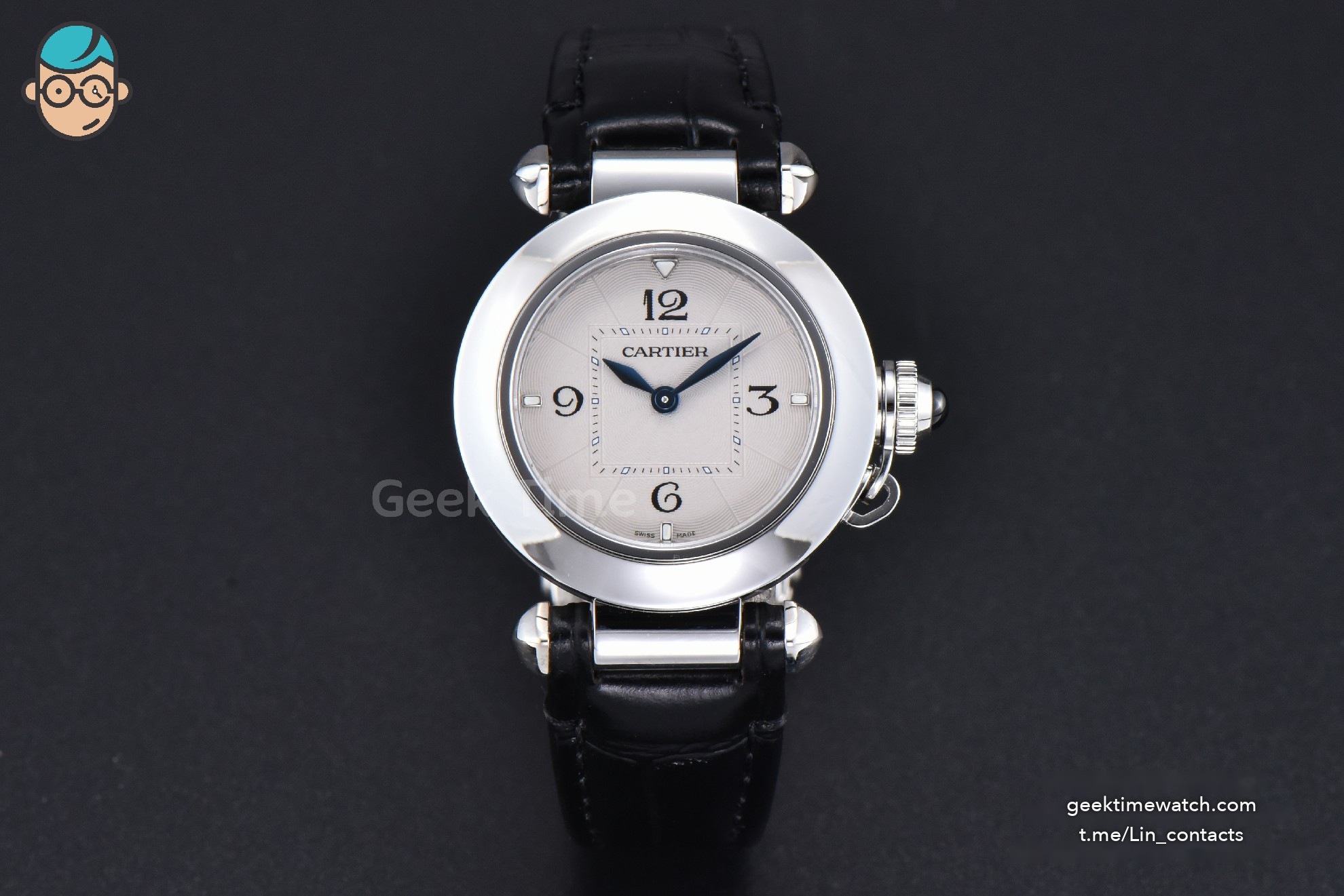 Pasha Ladies AF 30MM White Dial Black Leather Strap Jap Quartz