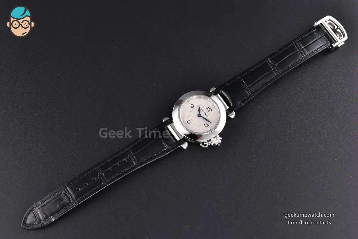 Pasha Ladies AF 30MM White Dial Black Leather Strap Jap Quartz