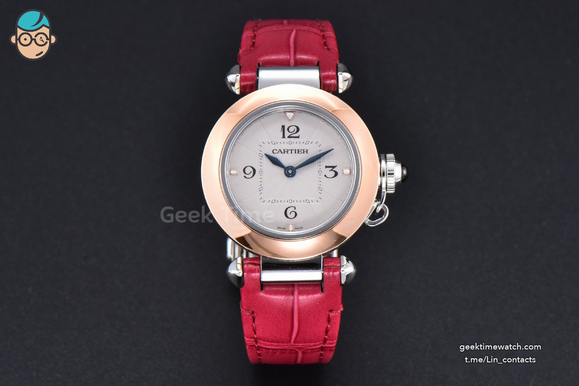 Pasha Ladies AF 30MM RG White Dial Rose Red Leather Strap Jap Quartz