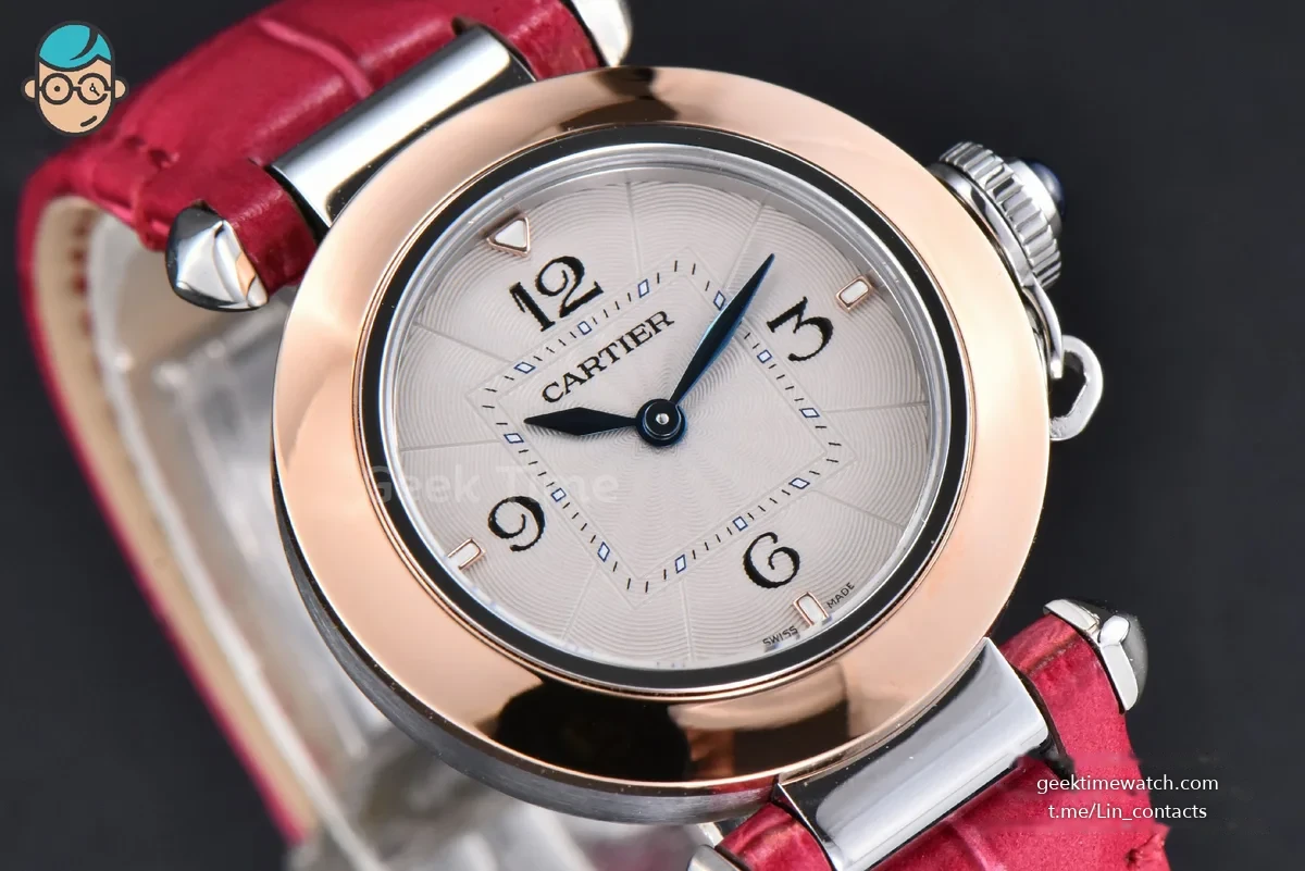 Pasha Ladies AF 30MM RG White Dial Rose Red Leather Strap Jap Quartz