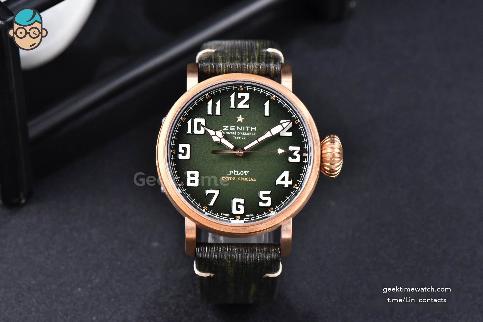Pilot Type 20 Extra Special Bronze XF 45MM Green Dial Green Leather Strap A2824