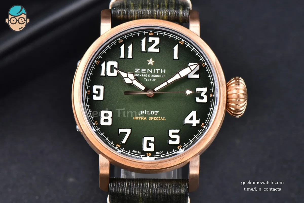 Pilot Type 20 Extra Special Bronze XF 45MM Green Dial Green Leather Strap A2824