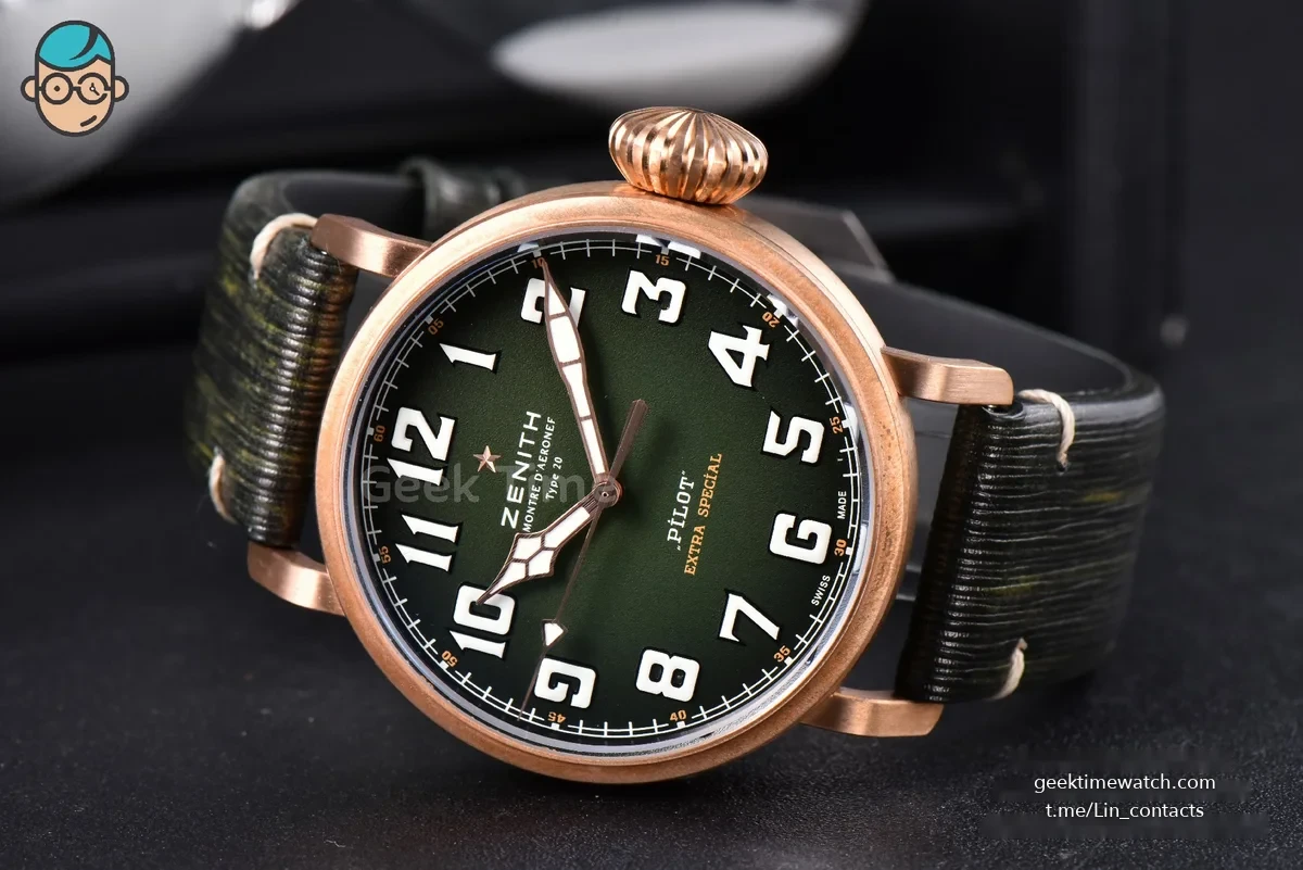 Pilot Type 20 Extra Special Bronze XF 45MM Green Dial Green Leather Strap A2824