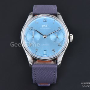 Portugieser Automatic 7 Days IW500703 42mm SS APSF Ice Blue Dial Silver Numeral Markers Gray Leather Strap A52010