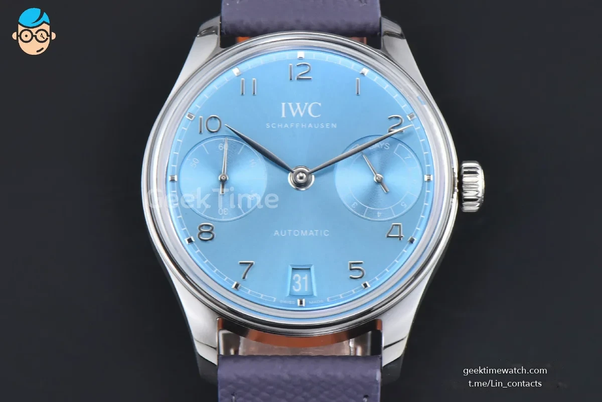 Portugieser Automatic 7 Days IW500703 42mm SS APSF Ice Blue Dial Silver Numeral Markers Gray Leather Strap A52010
