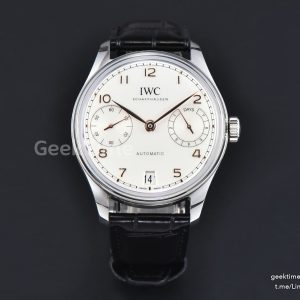 Portugieser Automatic 7 Days IW500703 42mm SS APSF White Dial Gold Numeral Markers Black Leather Strap A52010