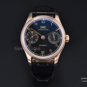 Portugieser Automatic 7 Days IWC0560 42mm APSF RG Black Dial RG Numeral Markers Black Leather Strap A52010