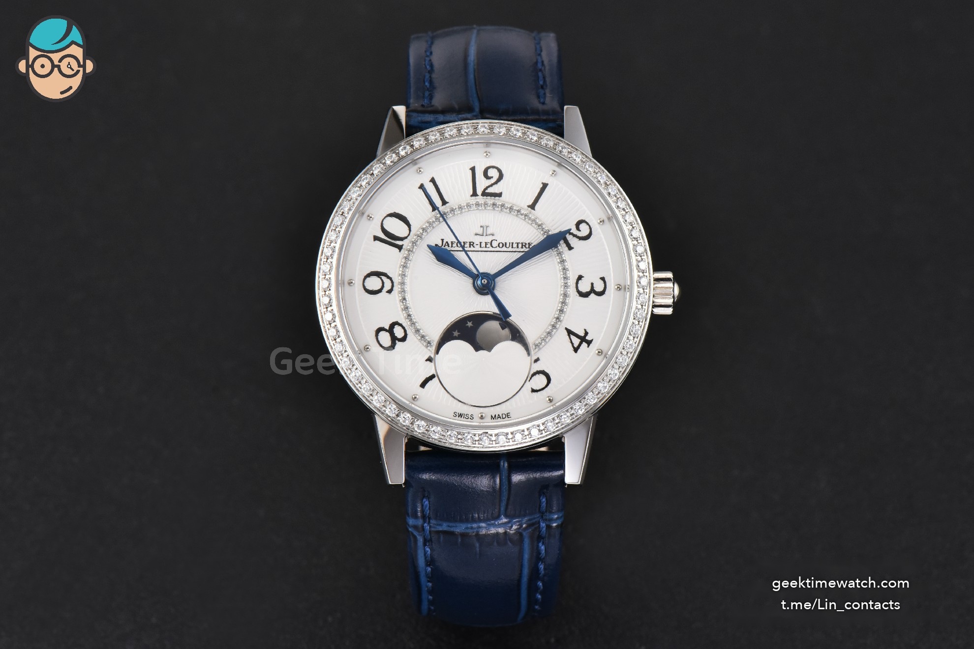 Rendez-Vous Moon 34mm GF Diamond White Textured Dial Blue Leather Strap A935