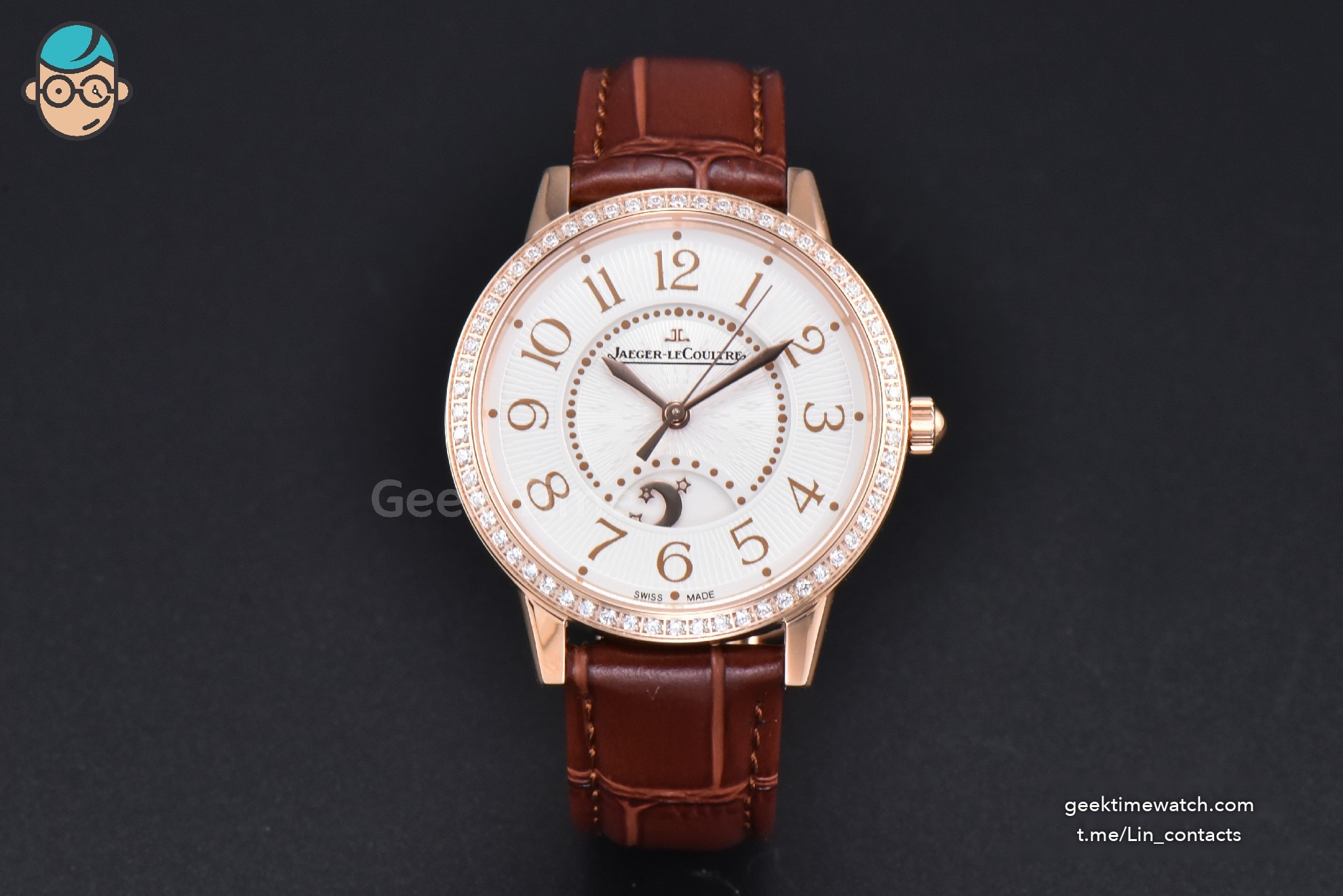 Rendez-Vous Night & Day 34mm APSF RG Diamond White Textured Dial Brown Leather Strap A898