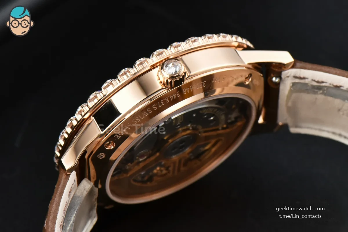 Rendez-Vous Night & Day 37mm GF RG Diamond MOP Dial Brown Leather Strap A7750