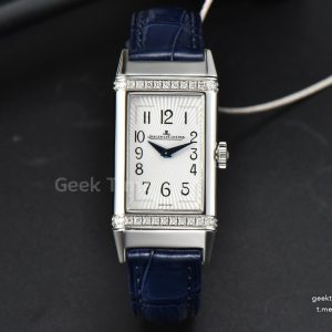 Reverso One 3288420 Real Diamond 20mm IMF White Moissanite Blue Leather Strap Swiss Quartz (wth CZ stones 238$)