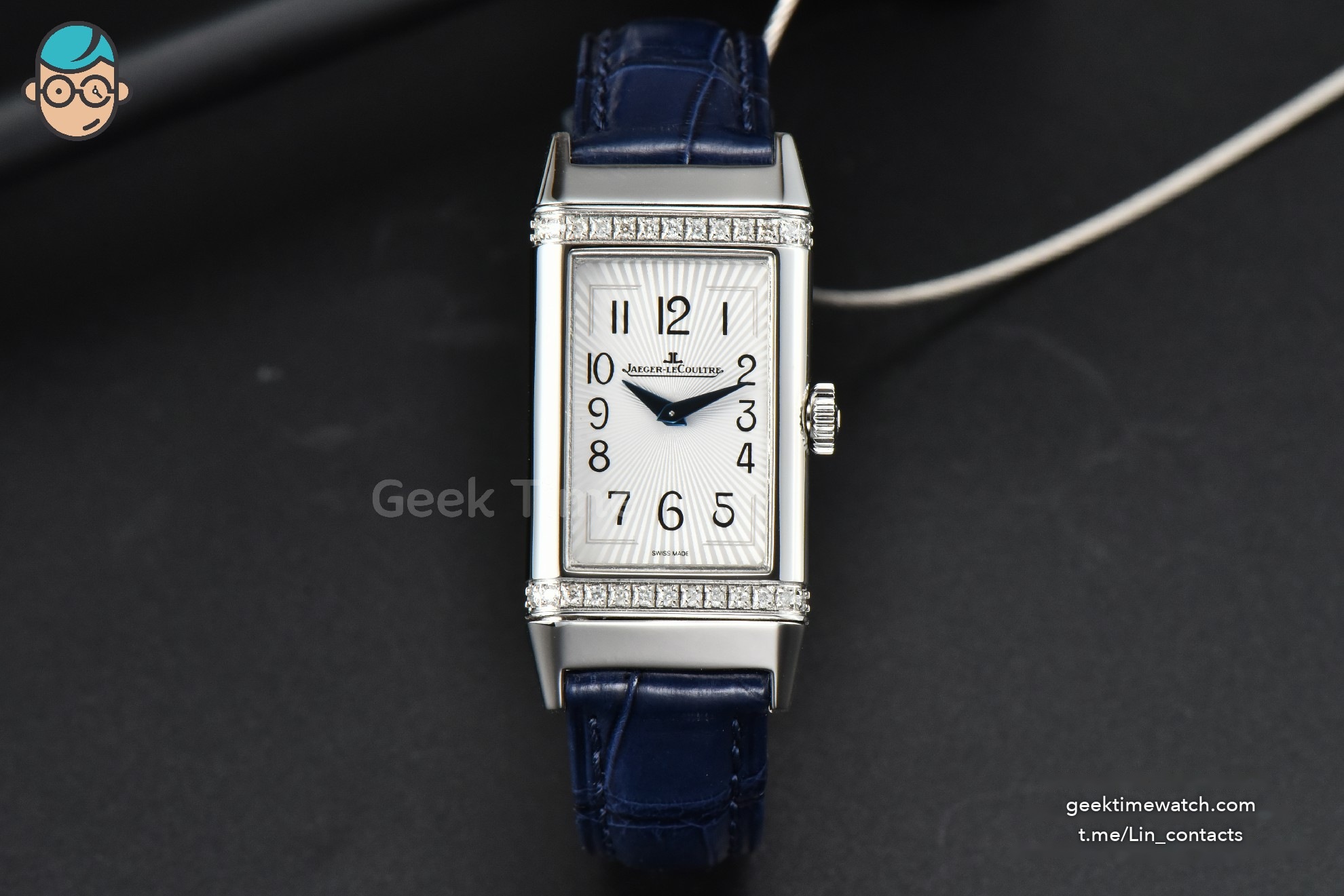 Reverso One 3288420 Real Diamond 20mm IMF White Moissanite Blue Leather Strap Swiss Quartz (wth CZ stones 238$)