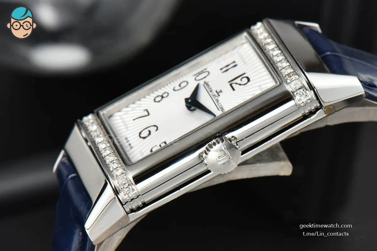 Reverso One 3288420 Real Diamond 20mm IMF White Moissanite Blue Leather Strap Swiss Quartz (wth CZ stones 238$)