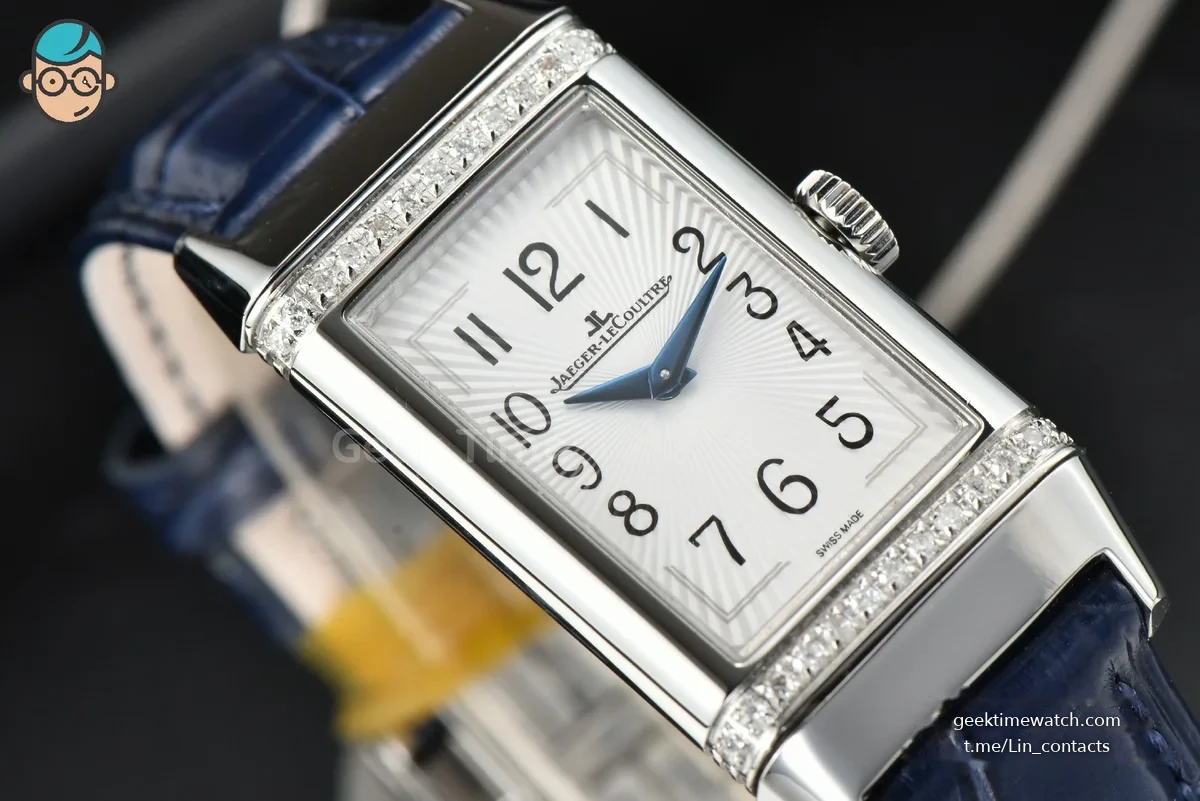 Reverso One 3288420 Real Diamond 20mm IMF White Moissanite Blue Leather Strap Swiss Quartz (wth CZ stones 238$)