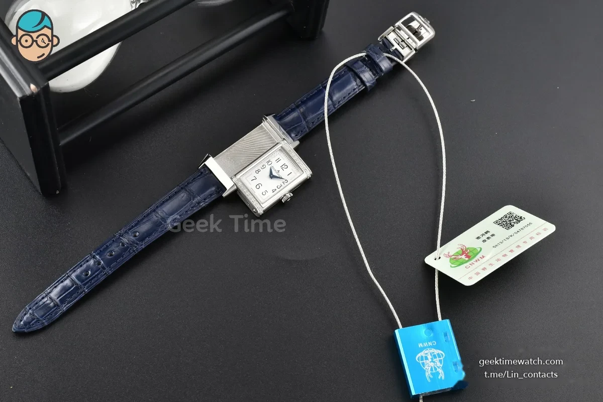 Reverso One 3288420 Real Diamond 20mm IMF White Moissanite Blue Leather Strap Swiss Quartz (wth CZ stones 238$)