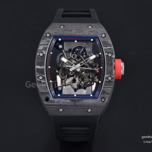 RM055 APSF 42.7mm Black Skeleton Dial Black Bezel Red Crown Black Rubber Strap RMUL2