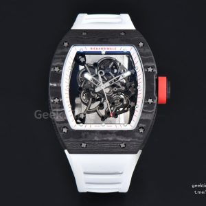 RM055 APSF 42.7mm White Skeleton Dial Black Bezel Red Crown White Rubber Strap RMUL2