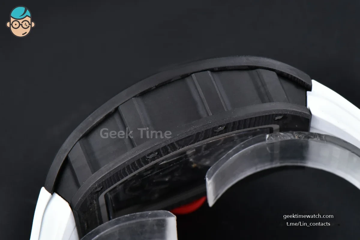RM055 APSF 42.7mm White Skeleton Dial Black Bezel Red Crown White Rubber Strap RMUL2