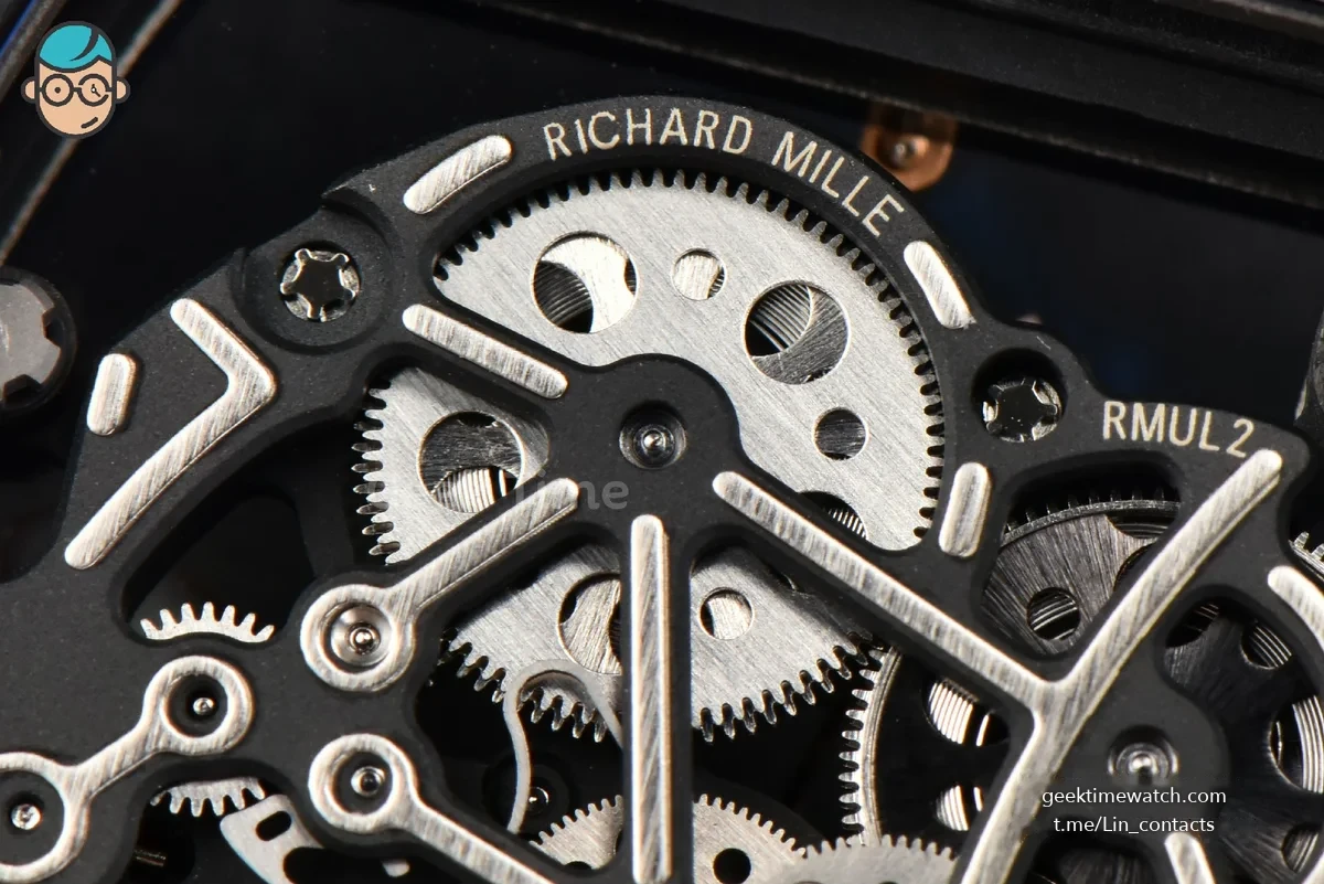 RM055 APSF 42.7mm White Skeleton Dial Black Bezel Red Crown White Rubber Strap RMUL2