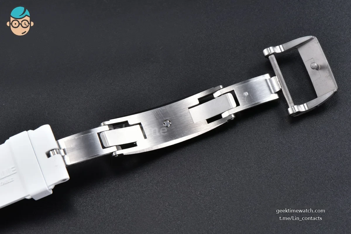 RM055 APSF 42.7mm White Skeleton Dial Black Bezel Red Crown White Rubber Strap RMUL2
