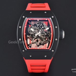 RM055 Ceramic APSF 42.7mm Black Bezel Red Skeleton Dial Black Crown on Red Rubber Strap RMUL2