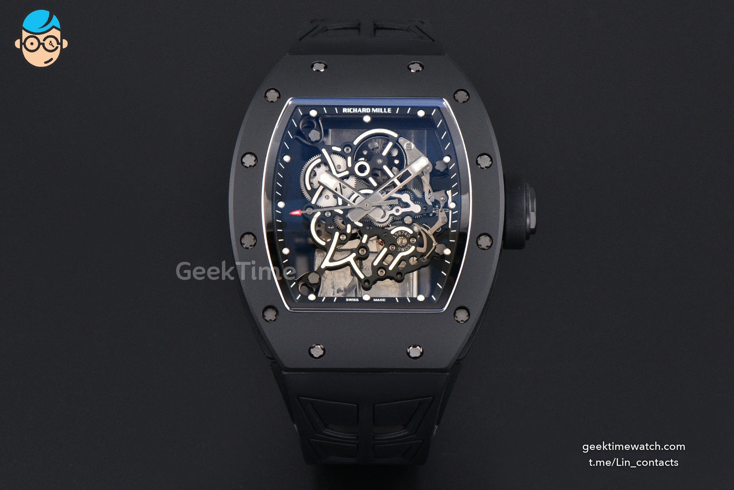 RM055 Ceramic ZF 42.7mm Black Bezel Black Skeleton Dial Black Crown on Black Rubber Strap RMUL2