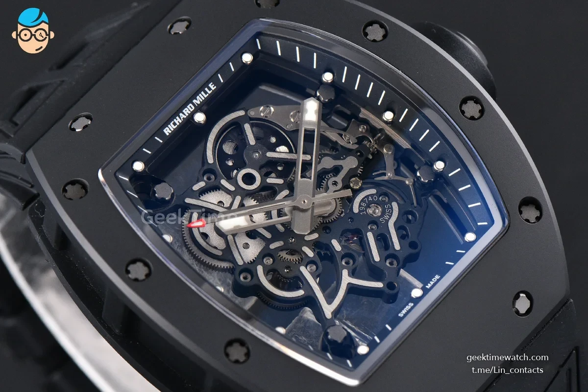 RM055 Ceramic ZF 42.7mm Black Bezel Black Skeleton Dial Black Crown on Black Rubber Strap RMUL2