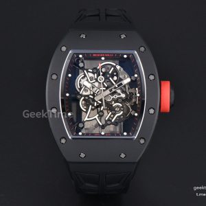RM055 Ceramic ZF 42.7mm Black Bezel Black Skeleton Dial Red Crown on Black Rubber Strap RMUL2