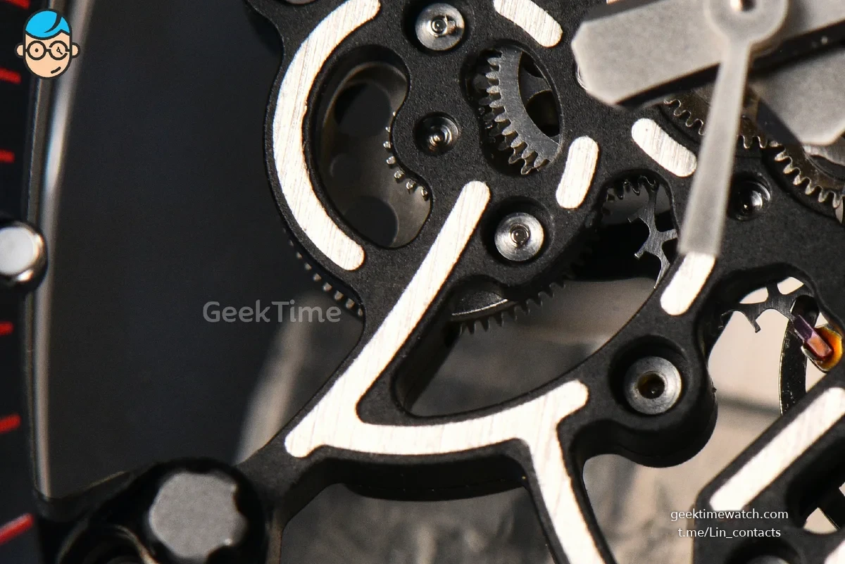RM055 Ceramic ZF 42.7mm Black Bezel Black Skeleton Dial Red Crown on Black Rubber Strap RMUL2