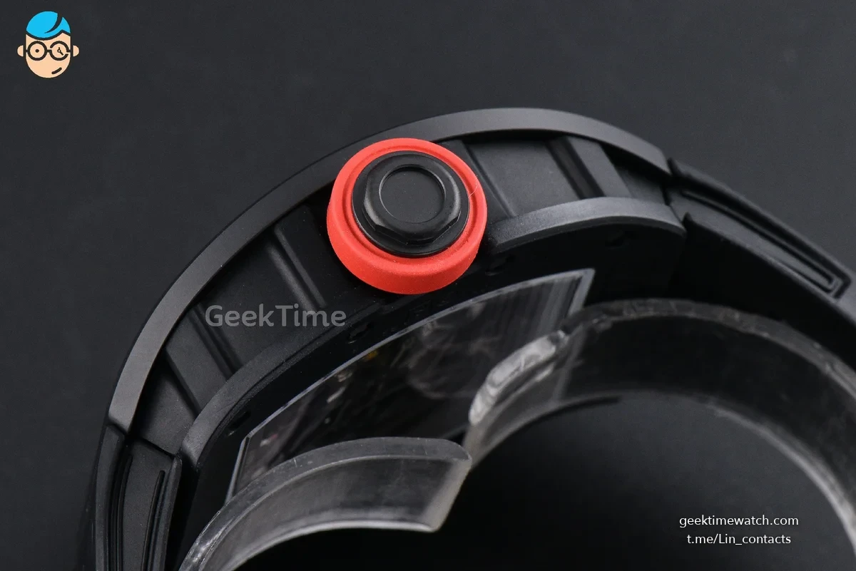 RM055 Ceramic ZF 42.7mm Black Bezel Black Skeleton Dial Red Crown on Black Rubber Strap RMUL2