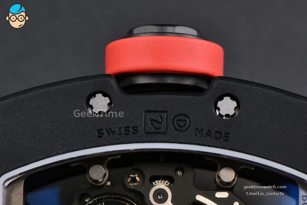 RM055 Ceramic ZF 42.7mm Black Bezel Black Skeleton Dial Red Crown on Black Rubber Strap RMUL2