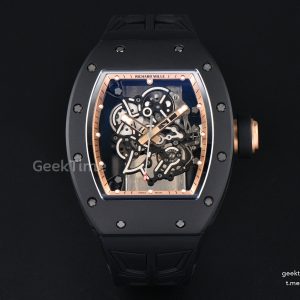 RM055 Ceramic ZF 42.7mm Black Bezel Gold Skeleton Dial Black Crown on Black Rubber Strap RMUL2