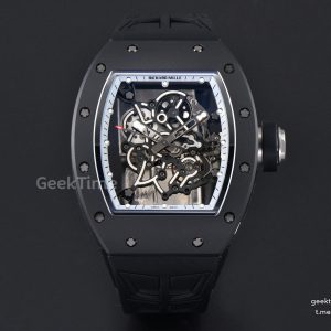 RM055 Ceramic ZF 42.7mm Black Bezel White Skeleton Dial Black Crown on Black Rubber Strap RMUL2