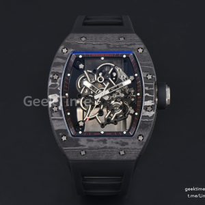 RM055 NTPT APSF 42.7mm Black Bezel Black Skeleton Dial Black Crown on Black Rubber Strap RMUL2
