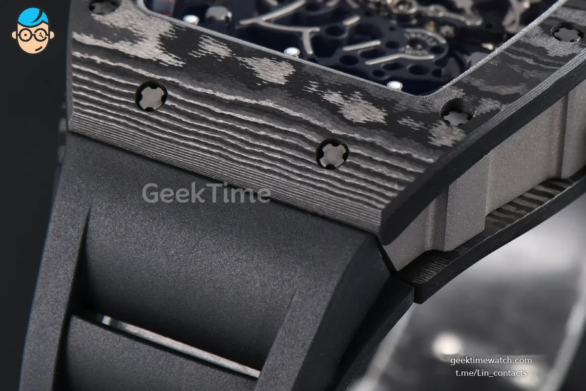RM055 NTPT APSF 42.7mm Black Bezel Black Skeleton Dial Black Crown on Black Rubber Strap RMUL2