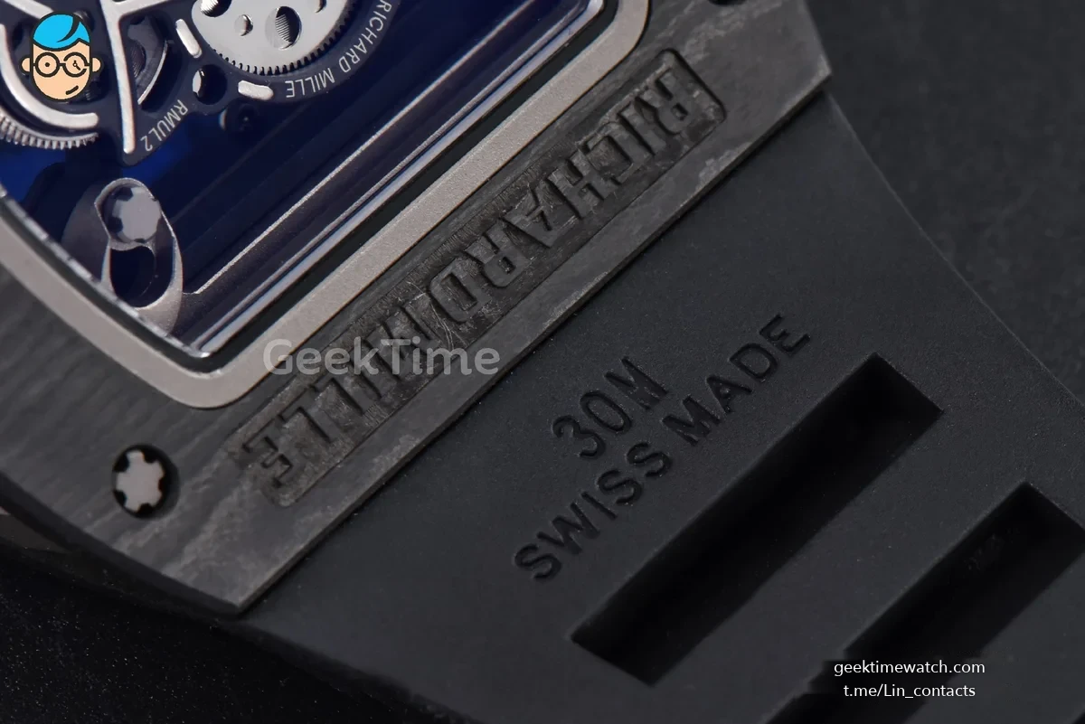 RM055 NTPT APSF 42.7mm Black Bezel Black Skeleton Dial Black Crown on Black Rubber Strap RMUL2