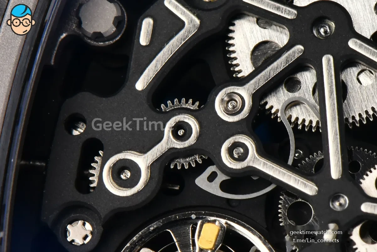 RM055 NTPT APSF 42.7mm Black Bezel Black Skeleton Dial Black Crown on Black Rubber Strap RMUL2