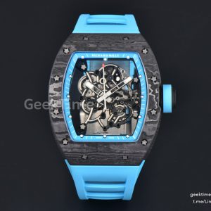 RM055 NTPT APSF 42.7mm Black Bezel Blue Skeleton Dial Blue Crown on Blue Rubber Strap RMUL2