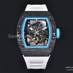 RM055 NTPT APSF 42.7mm Black Bezel Blue Skeleton Dial Blue Crown on White Rubber Strap RMUL2