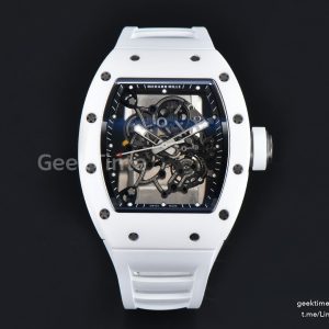 RM055 NTPT APSF 42.7mm White Bezel Black Skeleton Dial White Crown on White Rubber Strap RMUL2