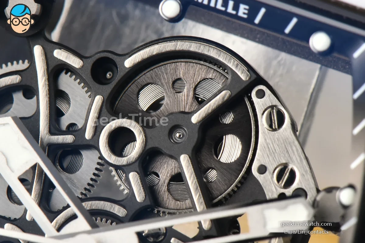 RM055 NTPT APSF 42.7mm White Bezel Black Skeleton Dial White Crown on White Rubber Strap RMUL2