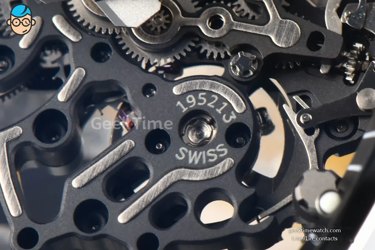 RM055 NTPT APSF 42.7mm White Bezel Black Skeleton Dial White Crown on White Rubber Strap RMUL2
