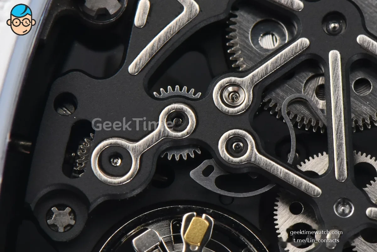 RM055 NTPT APSF 42.7mm White Bezel Black Skeleton Dial White Crown on White Rubber Strap RMUL2