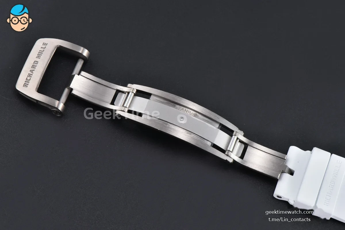 RM055 NTPT APSF 42.7mm White Bezel Black Skeleton Dial White Crown on White Rubber Strap RMUL2