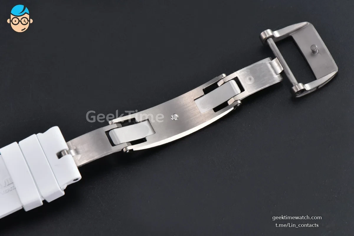 RM055 NTPT APSF 42.7mm White Bezel Black Skeleton Dial White Crown on White Rubber Strap RMUL2