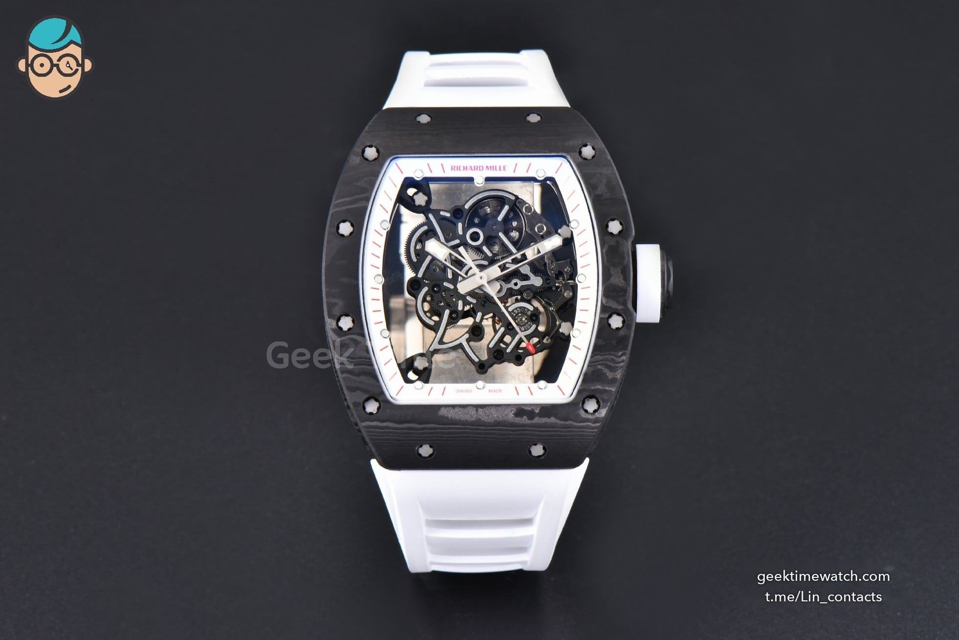 RM055 NTPT ZF White/Pink Bezel White Crown on White Rubber Strap RMUL2 Super Clone V6