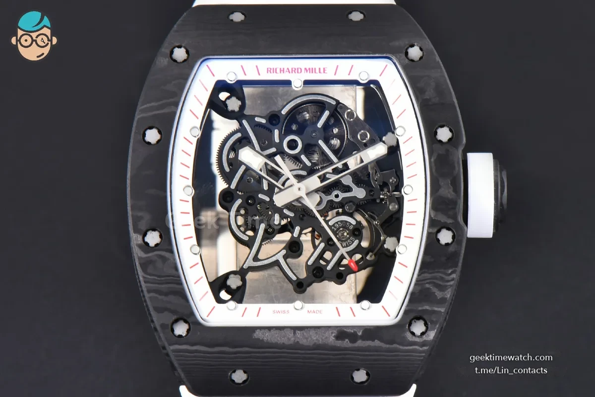 RM055 NTPT ZF White/Pink Bezel White Crown on White Rubber Strap RMUL2 Super Clone V6